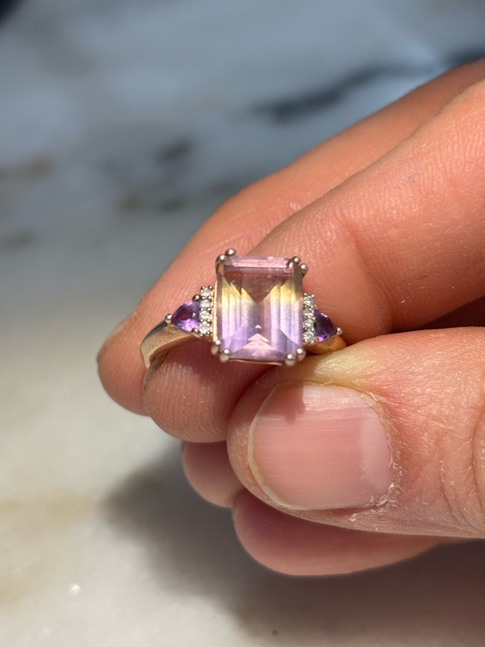 Vintage Ametrine & Multi Gemstone Ring Vermeil Rose Gold Over Sterling Silver - Picture 4 of 11